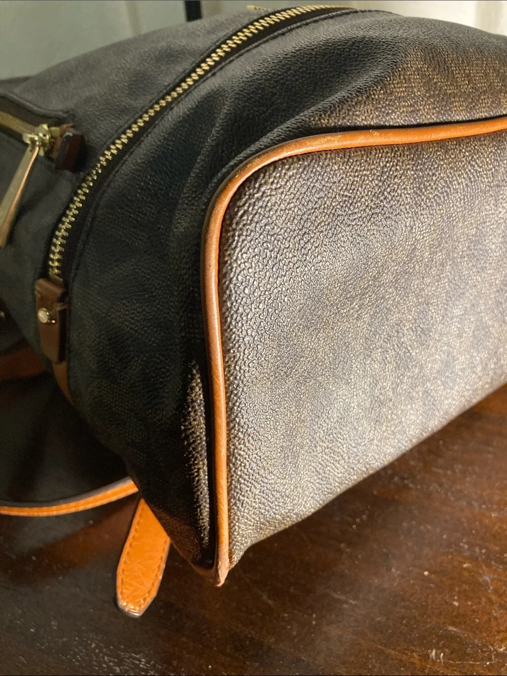 Michael Kors Brown Rhea MK Logo Backpack with Gold Hardware